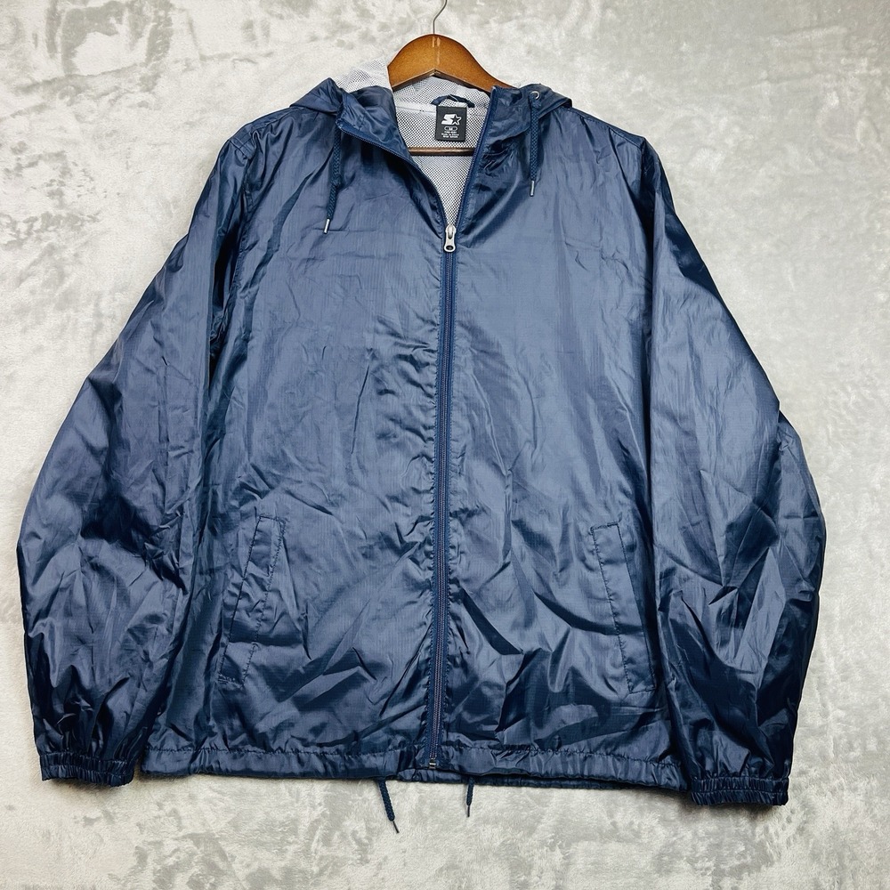Starter Mens Jacket Size M 3840 Blue Full Zip Windbreaker Mesh Lined Polyester
